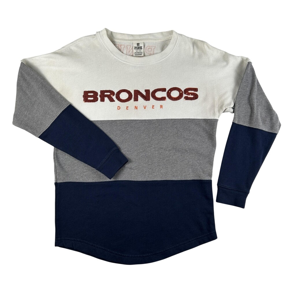 PINK Victoria Secret Sweatshirt Womens XS Denver Broncos Sequin NFL Football Y2K